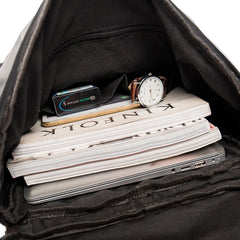 Multi-pocket Men's School Bag Leather Laptop Travel Backpack