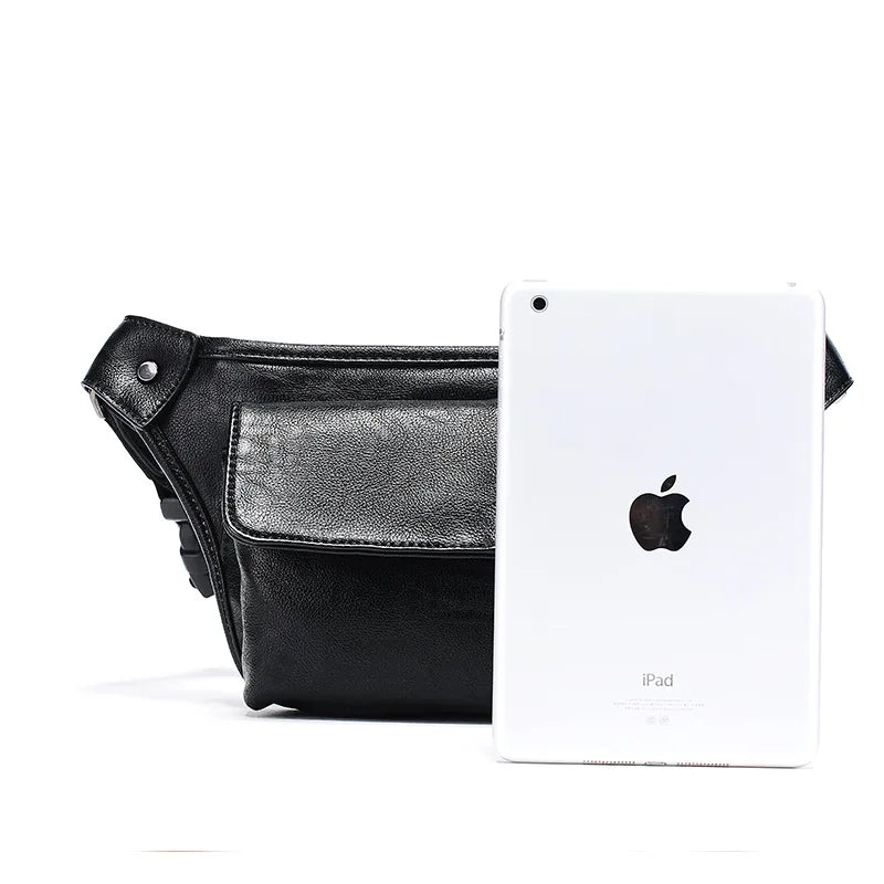 Men's Multi-Pocket Leather Waist Bag with Adjustable Belt