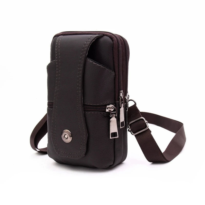 Men's Anti-theft PU Leather Crossbody Bag Phone Pouch Shoulder Pack