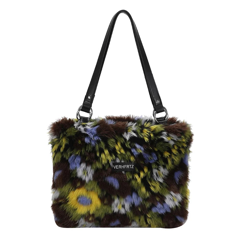 Multi Plush Bags Faux Fur Tote Winter Handbag Shoulder High Satchel
