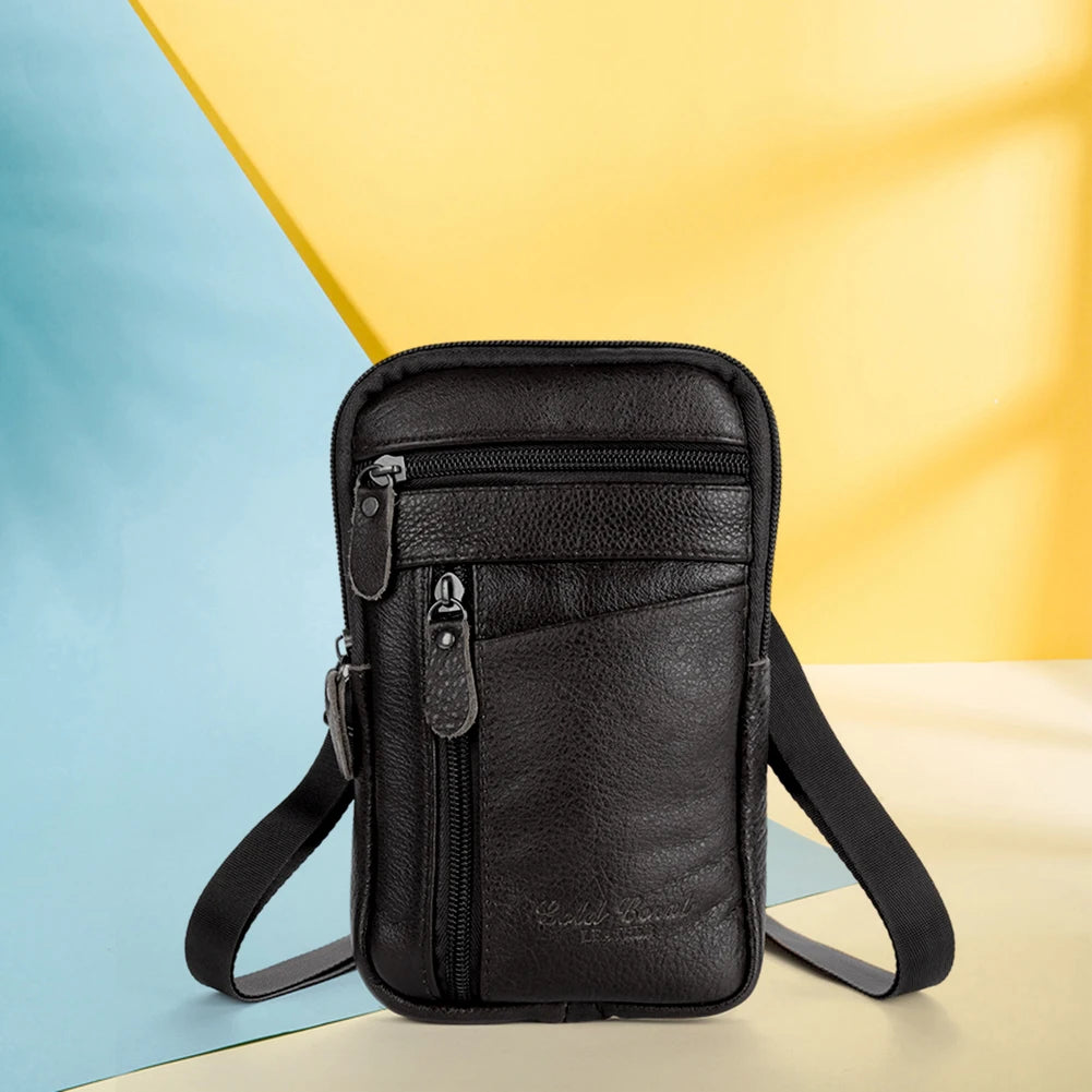 Classic Leather Shoulder Bag Men Zip Crossbody Handbag