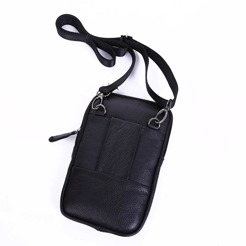 Classic Leather Shoulder Bag Men Zip Crossbody Handbag