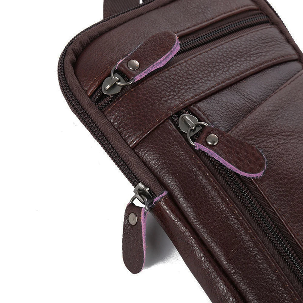 Classic Leather Shoulder Bag Men Zip Crossbody Handbag