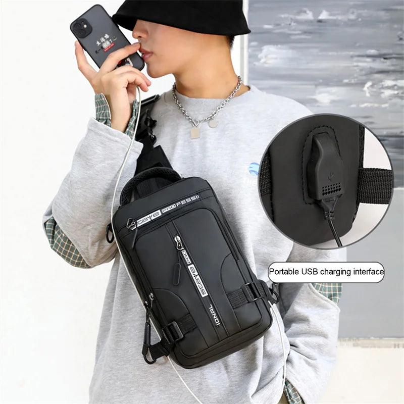 Anti-Theft Men's Crossbody Bag with USB Charging