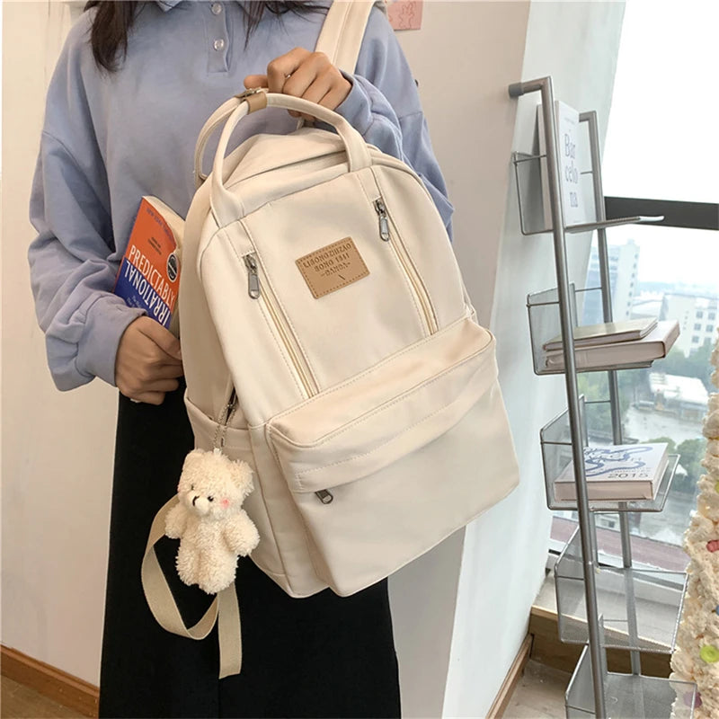 Double Zip Women Backpack Student Shoulder Bag