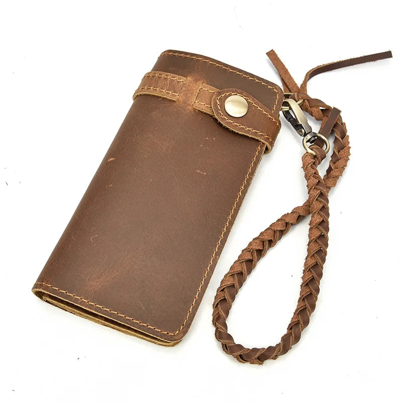 Men Long Crazy Horse Leather Wallets Clutch Vintage Male Purse