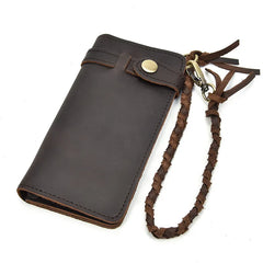 Men Long Crazy Horse Leather Wallets Clutch Vintage Male Purse