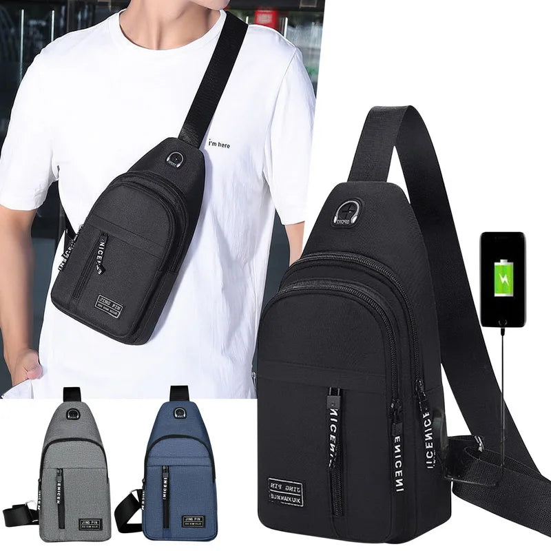 Waterproof Multifunction Men Chest Bag USB Charging Crossbody Pack