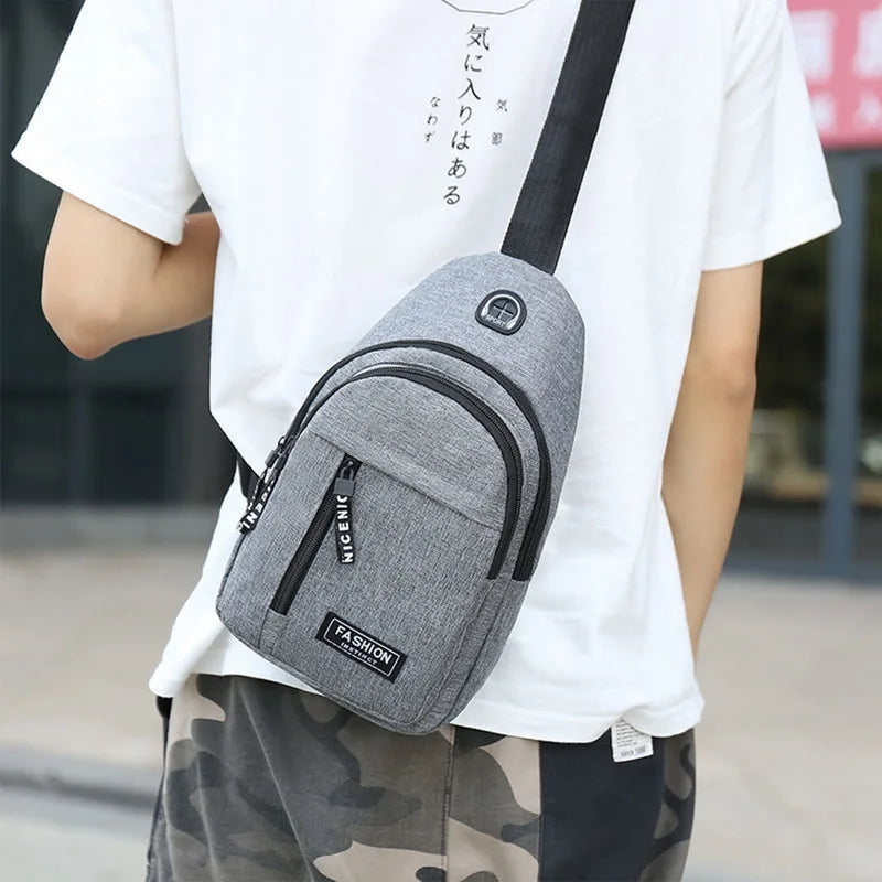 Waterproof Multifunction Men Chest Bag USB Charging Crossbody Pack