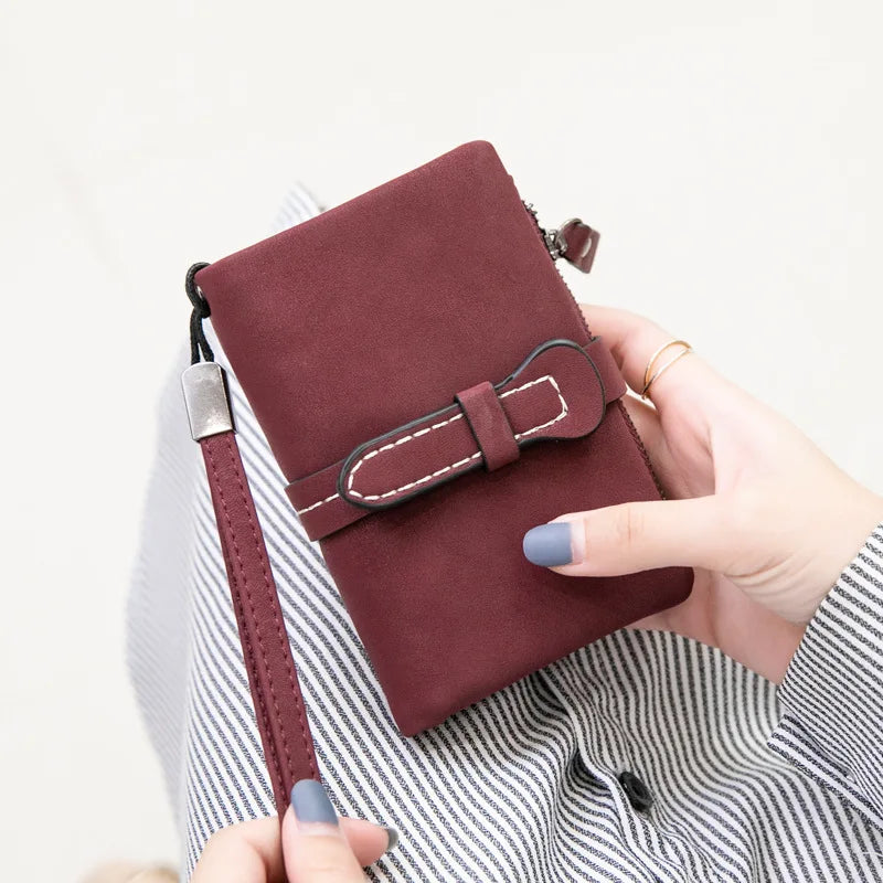 Short Purse Fold Women Wallets Nubuck Leather Zipper Wallet