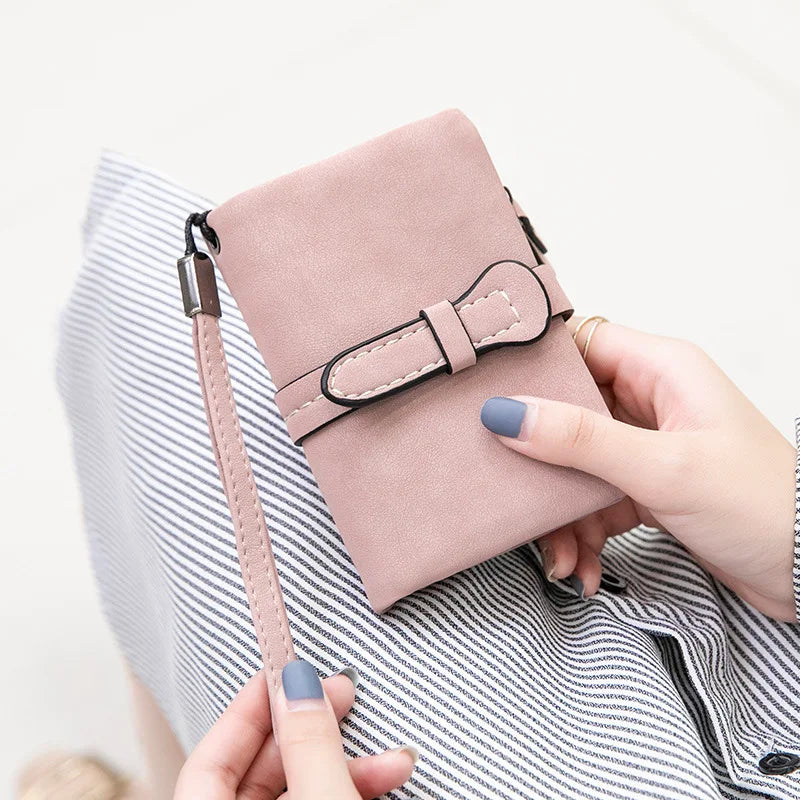 Short Purse Fold Women Wallets Nubuck Leather Zipper Wallet