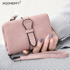 Nubuck Leather Zip Wallet with Strap