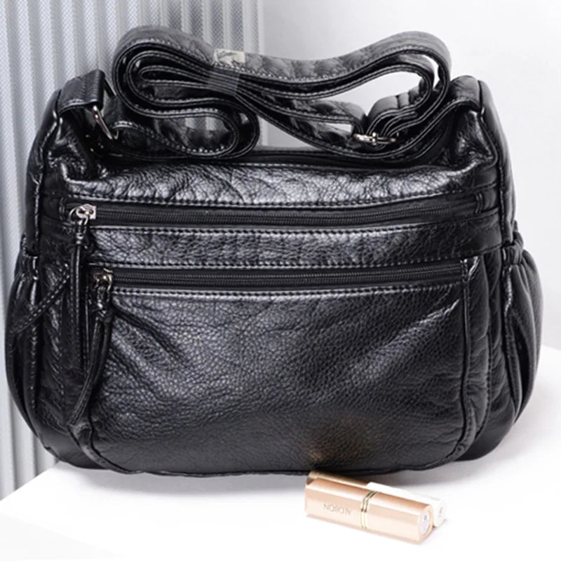 Soft PU Leather Shoulder Bag Large Capacity Classic Business Cross Body