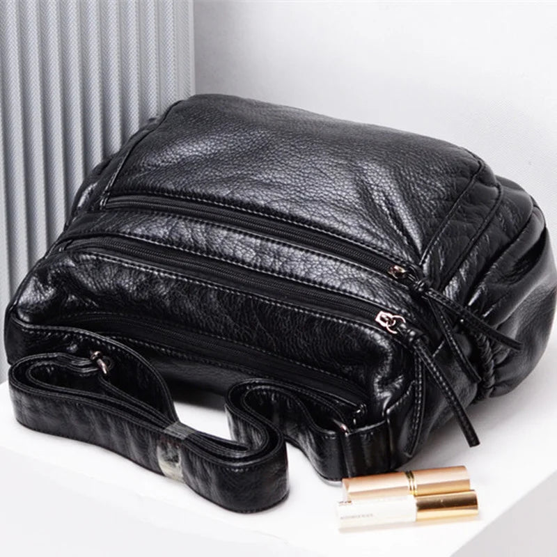 Soft PU Leather Shoulder Bag Large Capacity Classic Business Cross Body