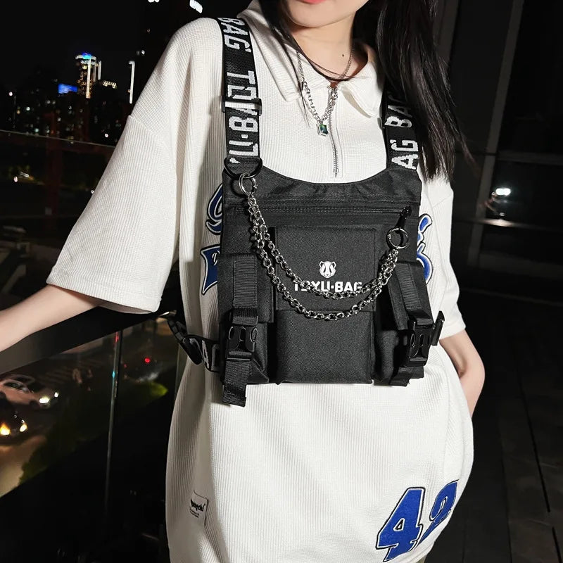 Tactical Chest Bag with Chain Techwear Mini Backpack