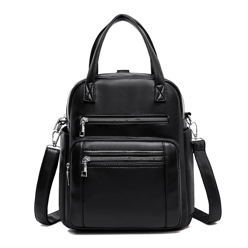 Women's Multifunctional Backpack: Large Capacity PU Leather Handbag for Girls
