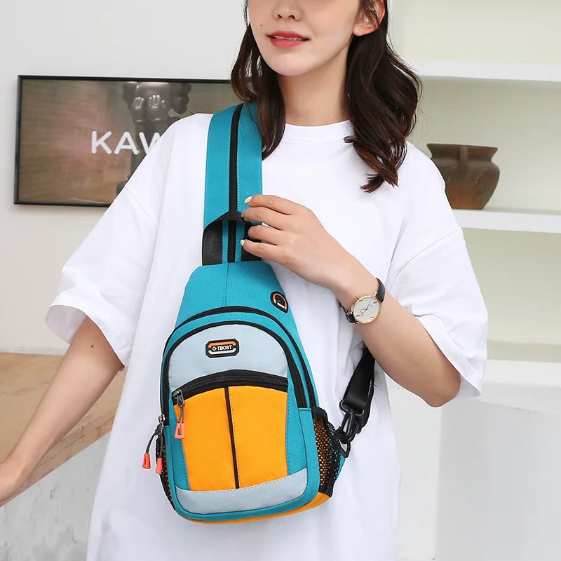 Sporty Patchwork Crossbody Bag for Women Oxford Travel Shoulder Bagpack