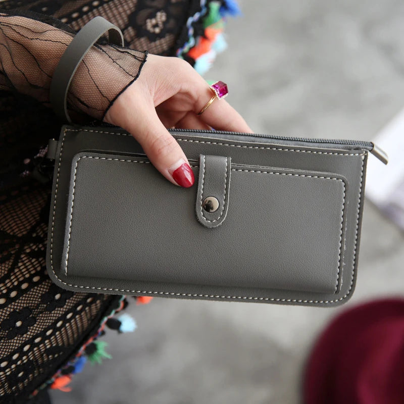 Women's PU Leather Long Wallet Clutch Zipper Purse