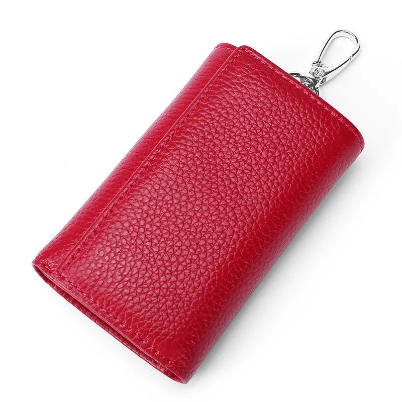 Leather Men Key Bag Wallet Keychain Three Fold Bag Key Holder Organizer
