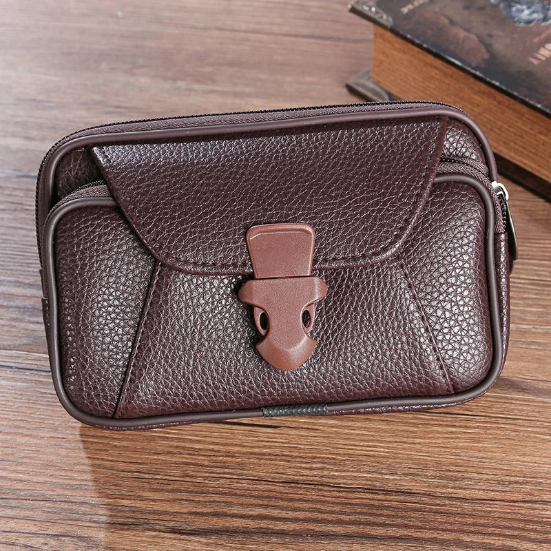 Men's Multifunctional PU Leather Belt Bag - Business Style Wallet Case