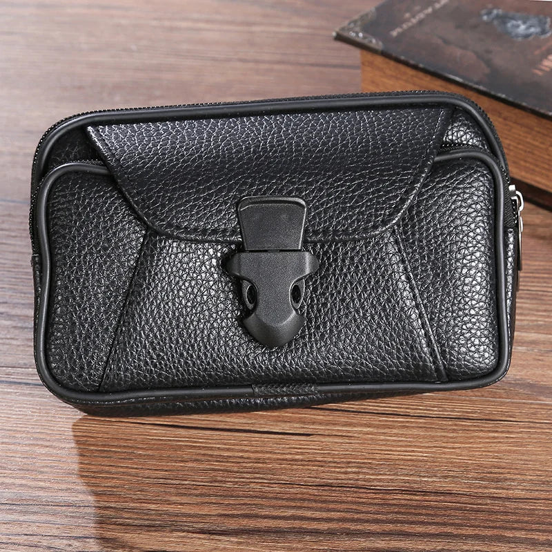 Men's Multifunctional PU Leather Belt Bag - Business Style Wallet Case