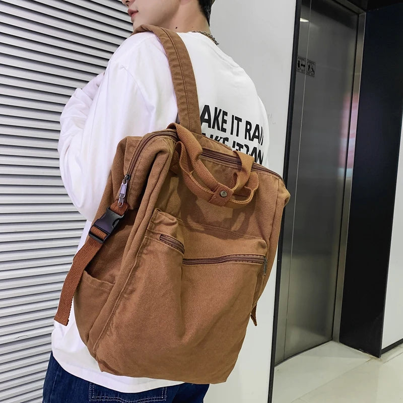 Multifunctional Teenager Laptop Backpack Women Canvas School Bag