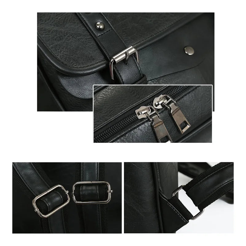 Vintage Waterproof Backpack Men School Bags Leather Travel 15.6 Inch Laptop Bag