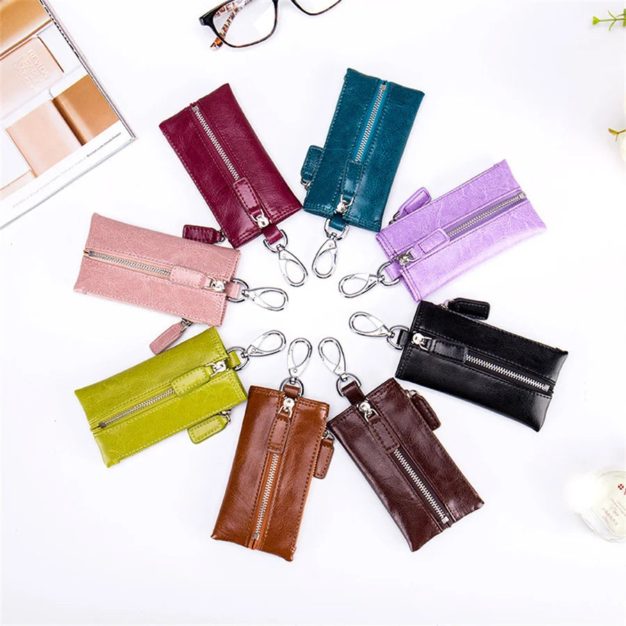 Zippered Car Key Purse Leather Key Wallet F1106