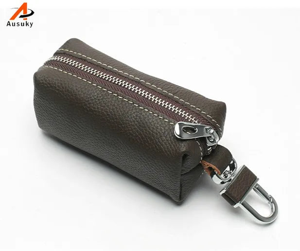 Leather Key Bag Organizer Men Women Zipper Case Purse