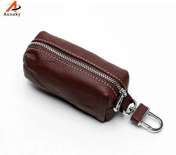 Leather Key Bag Organizer Men Women Zipper Case Purse