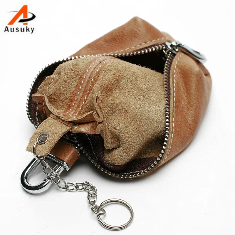 Leather Key Bag Organizer Men Women Zipper Case Purse