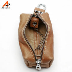 Leather Key Bag Organizer Men Women Zipper Case Purse