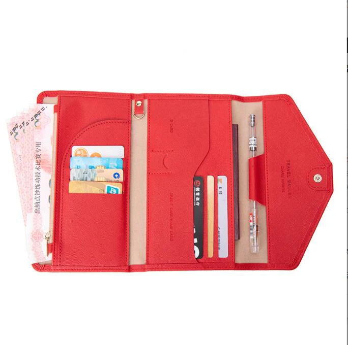 Multifunctional Travel Passport Bag Leather Tri-Fold Wallet