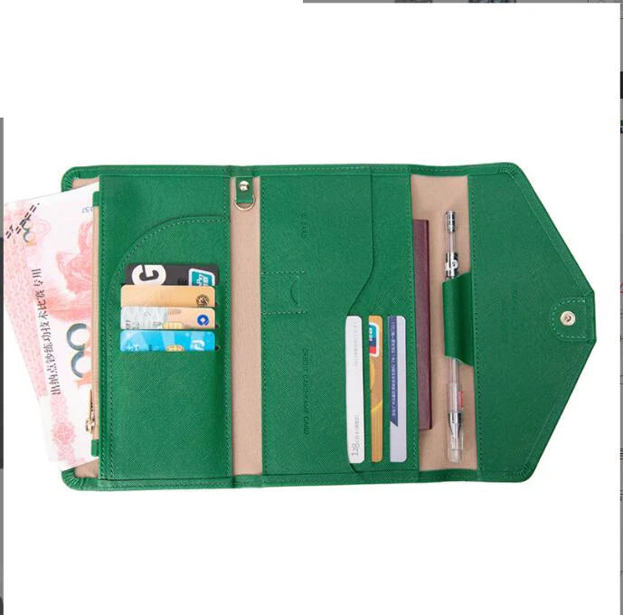 Multifunctional Travel Passport Bag Leather Tri-Fold Wallet