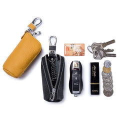 Soft Cowhide Leather Bucket Key Wallets Zipper Purse