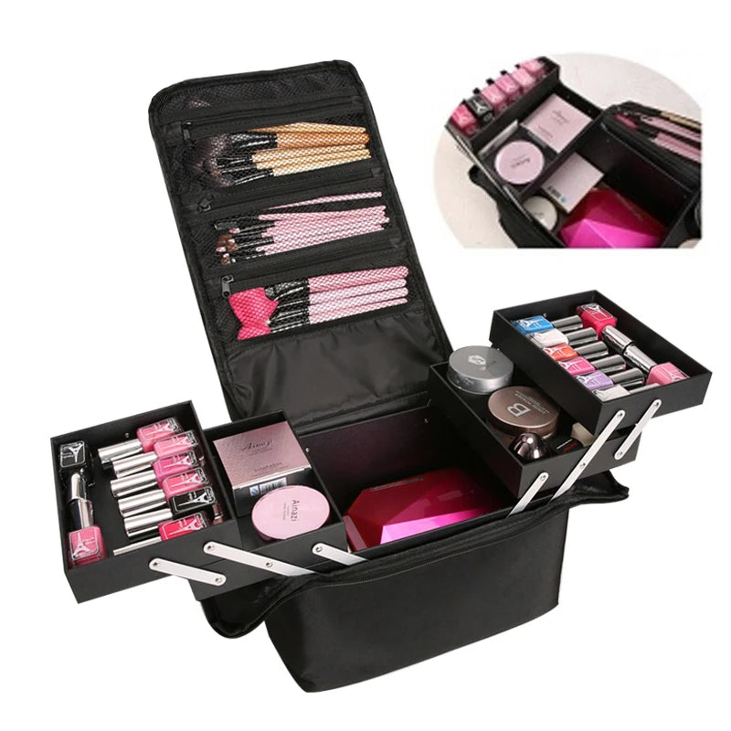 Multilayer Clapboard Cosmetic Bag Case Beauty Salon Tattoos Nail Art Tool Bin