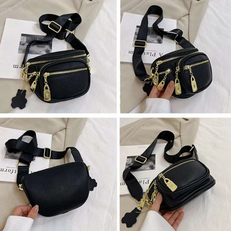 Zipper Pockets Waist Bag PU Leather Chest Bag Female Fanny Pack