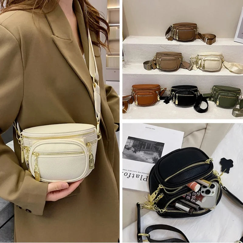 Zipper Pockets Waist Bag PU Leather Chest Bag Female Fanny Pack