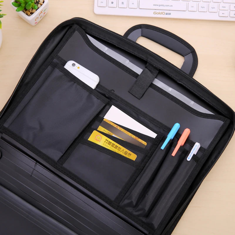 Canvas Document Bag Waterproof Multi-Layer File Organizer