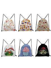 Mushroom Group Drawstring Backpack Brown Unisex Shoe Bag