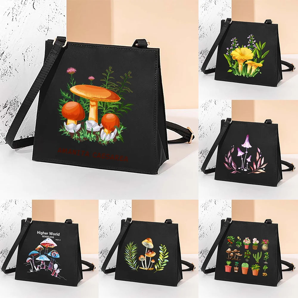 Mushroom Pattern Square Messenger Shoulder Bag Women's Tote Bag