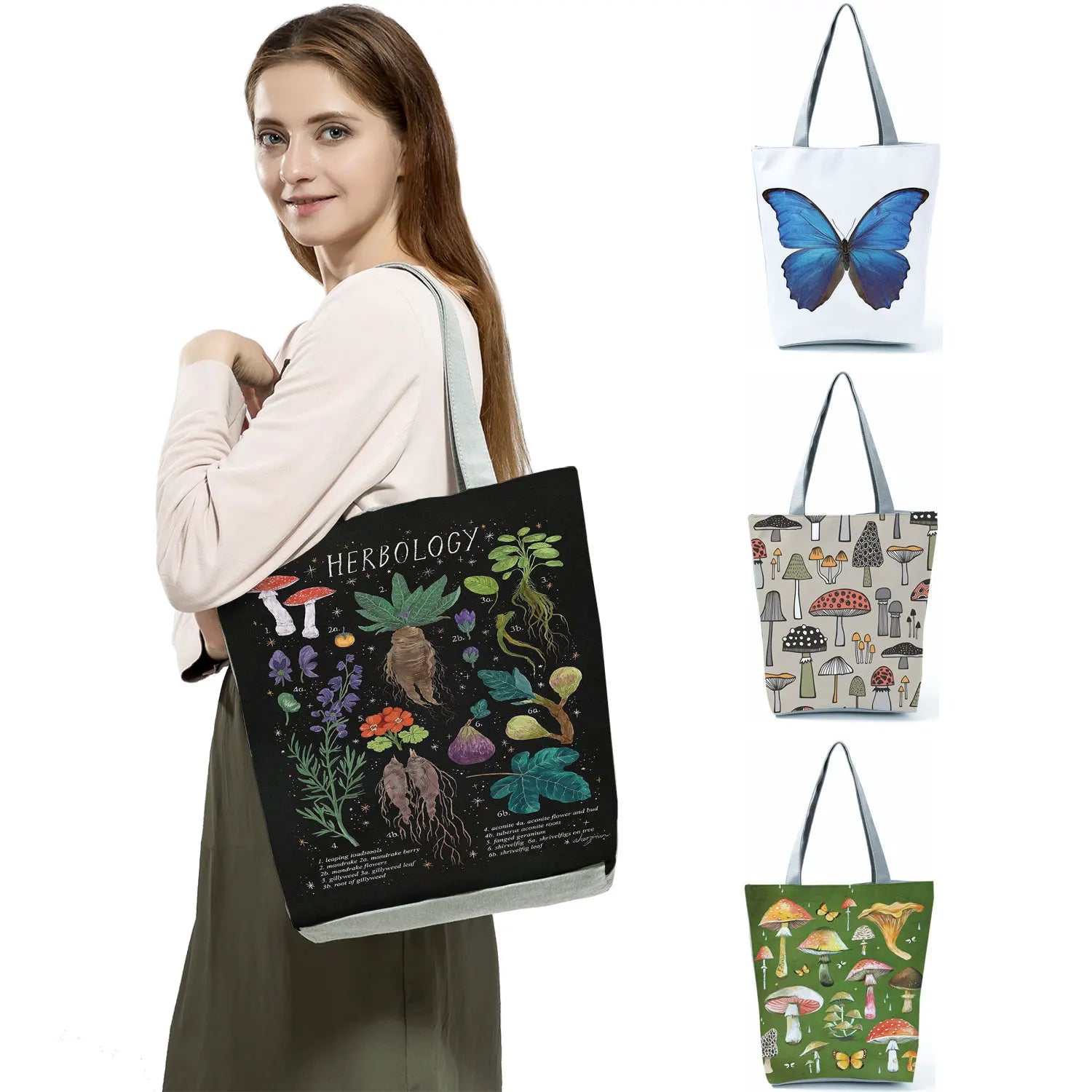 Mushroom Plant Printed Handbag Eco Friendly Tote Bag