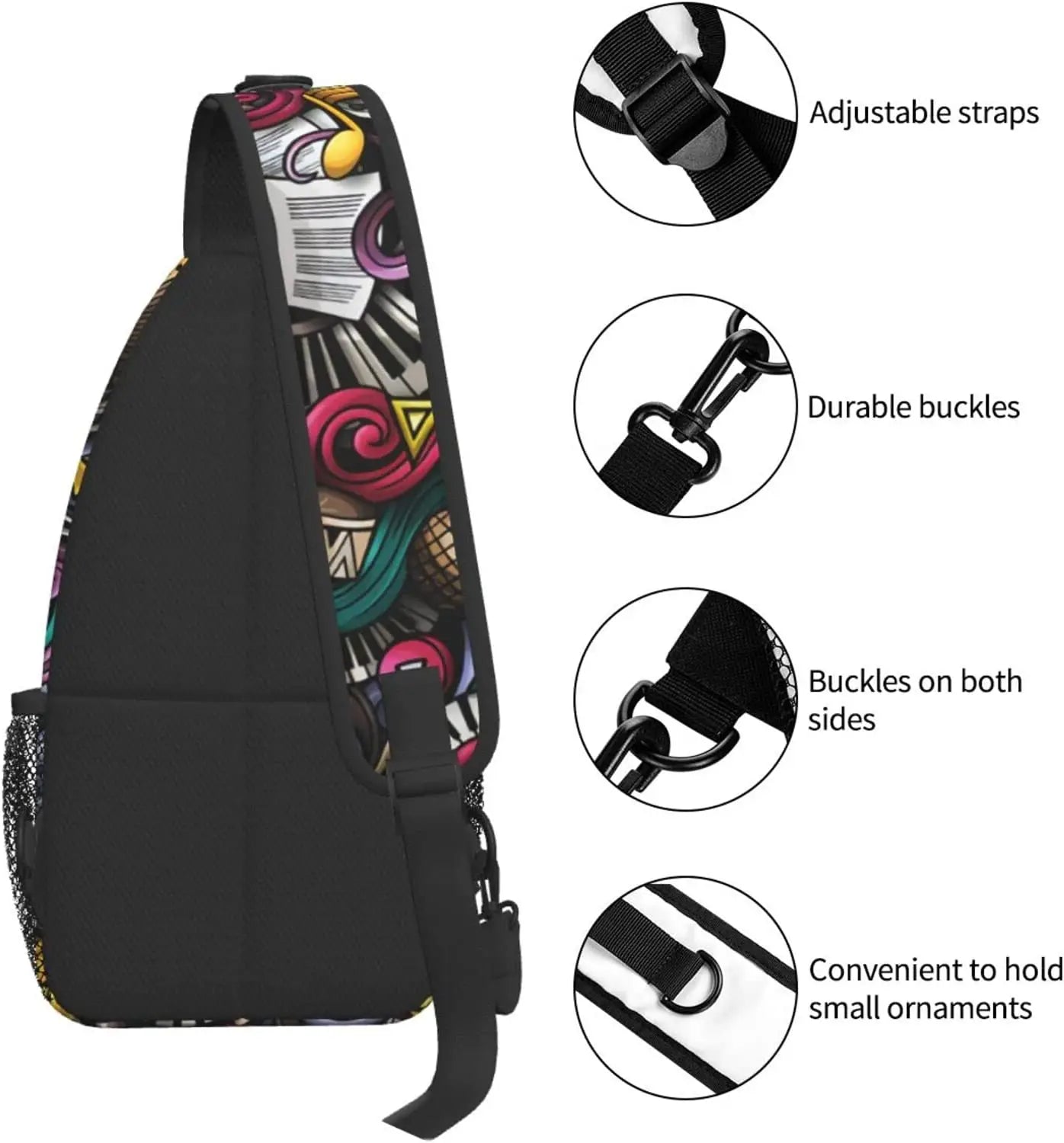 Music Doodles Pattern Crossbody Shoulder Bag