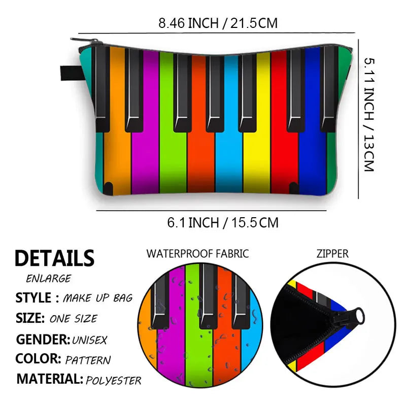 Music Notes Cosmetic Case Women Makeup Bags Piano Guitar