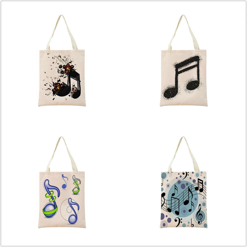 Musical Note Sheet Music Pattern Market Shopping Bag Women Foldable Handbag