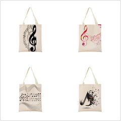 Musical Note Sheet Music Pattern Market Shopping Bag Women Foldable Handbag