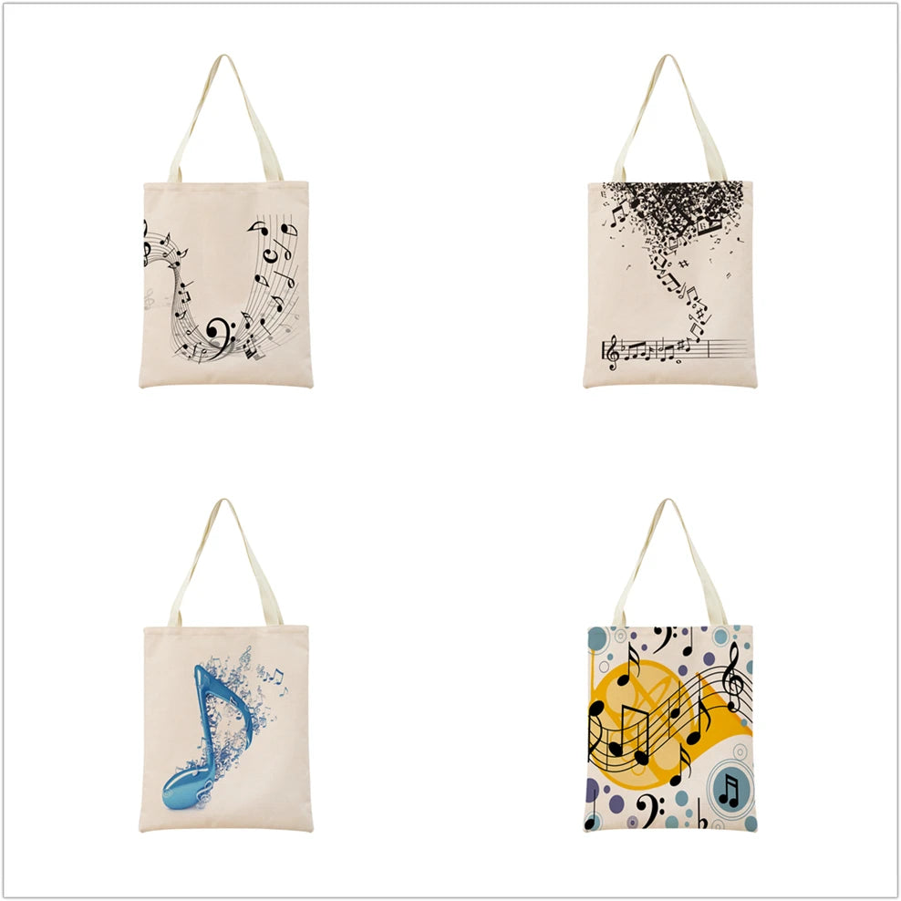 Musical Note Sheet Music Pattern Market Shopping Bag Women Foldable Handbag
