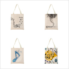 Musical Note Sheet Music Pattern Market Shopping Bag Women Foldable Handbag