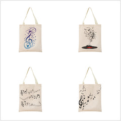 Musical Note Sheet Music Pattern Market Shopping Bag Women Foldable Handbag