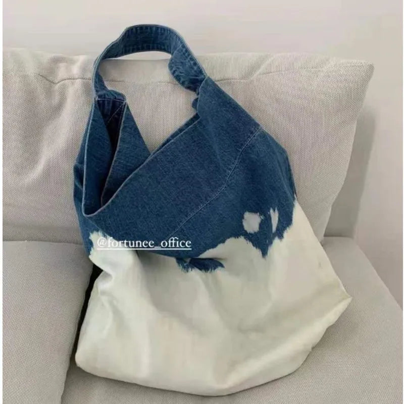 Canvas Jeans Messenger Bags Soft Student Large Capacity Open Shopping Handbags